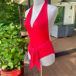♥️Stella McCartney ♥️ Vibrant Red & Hot Pink Halter Swimsuit♥️A STUNNING PIECE♥️